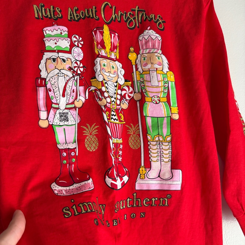 Simply Southern New Nuts About Christmas Merry Bright Red Longsleeve Youth Large - Picture 10 of 10